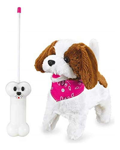 Peluche Perro  Con  Control Hueso Mascota 7977 Color Blanco