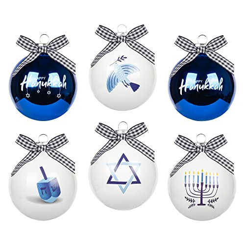 Juego De 6 Adornos De Bolas De Hanukkah De Cristal De T...