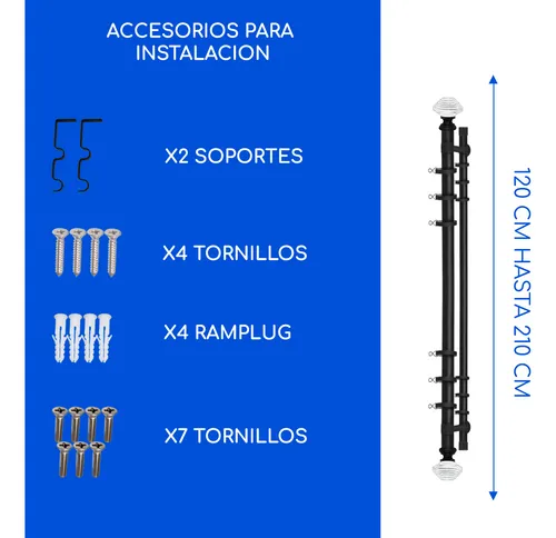 Barras De Cortina Extensibles Metálicas 120-210 Cm Guiza
