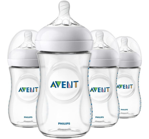 4 Biberones Avent Natural Transparente Plastico 9oz 260ml1m+