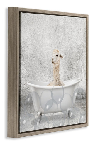 Stupell Industries Baby Llama Bath Time - Lienzo Flotante En