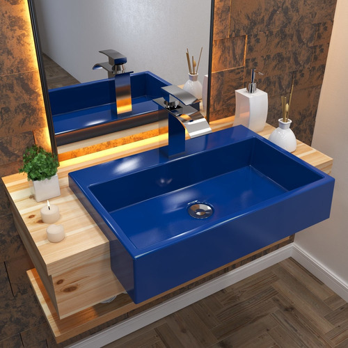 Cuba De Semi-encaixe P/banheiro Xrt550 Retangular (colorida) Cor Azul-escuro