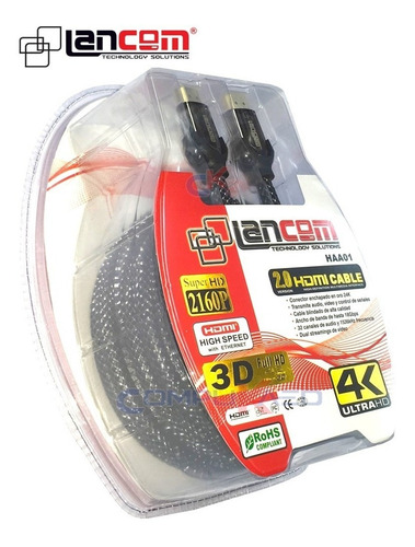 Imagen 4 de 5 de Cable Hdmi 2.0 De 5 Metros Lancom Para Tv Hd Blue Ray Led