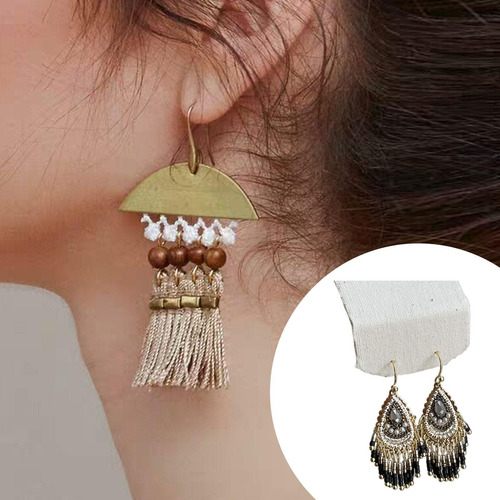 Pendientes Colgantes Con Borlas Para Mujer, Ideales Negro