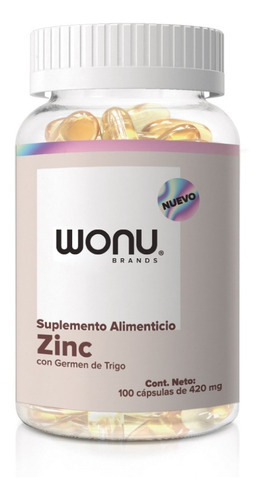 Suplemento Alimenticio Zinc 100 Cápsulas De 420mg Wonu Sabor Sin Sabor