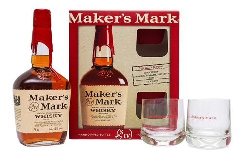 Estuche De Whisky Maker`'s Mark Bourbon 750 Con 2 Vasos