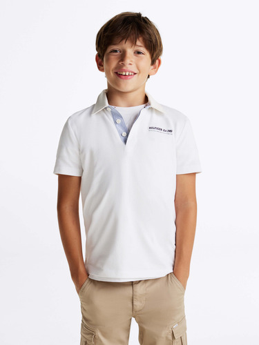 Polo Tommy Hilfiger Blanco Con Cuello A Contraste Para Niño