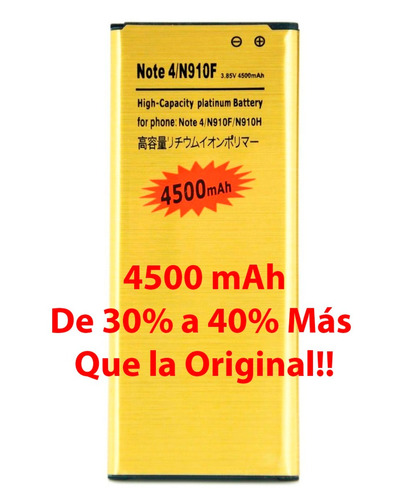 4500mah Bateria Galaxy Note 4 Larga Duracion De 30% A 40% +