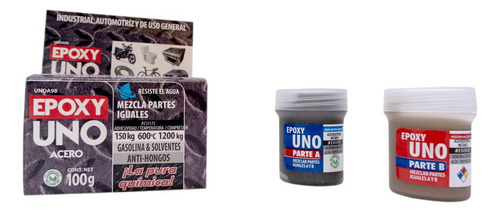 Pegamento Fusion Epoxy Uno Acero - Adhesivo Epóxico Profesional Para Uniones En Acero, Latón y Metales En General - Resistencia Química, Mecánica Y Térmica - Fácil Aplicación Con Mezcla 1:1