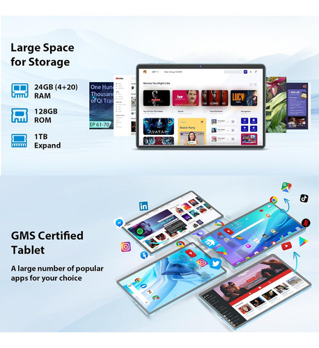 Tablet Suicoey Android 15, 11'' 24gb Ram 128gb Rom Plateado