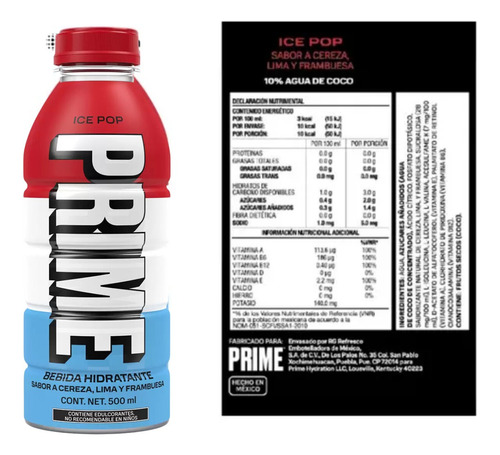 Bebida Hidratante Prime 18pz 500ml Cereza Limonada Frambuesa
