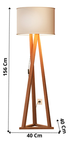 Luminária Tripé Moderna Ibiza Sala Leitura Luxo Com Cupula E Pés Em Madeira Maciça Premium Cor Off White