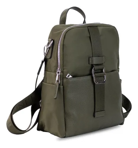 Mochila Impermeable Combinada En Simil Cuero Lincolns Verde Militar