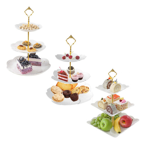 Soportes De Postre Blancos De 3 Niveles Para Bodas Cumpleaño
