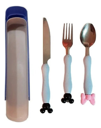Set Estuche Cubiertos Niños Cuchara Tenedor Minnie Mickey