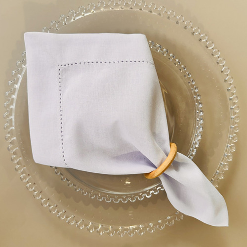 Kit 8 Guardanapos Ponto Ajour De Linho Misto Branco Liso 45x45 Cm