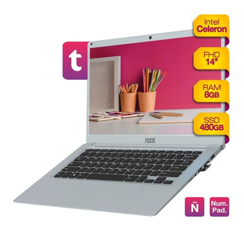 Imagen 1 de 3 de Notebook Intel Celeron 8gb Ram Solido Ssd 480gb 14 Hd Win10