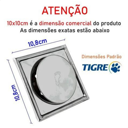 Kit 5x Ralos Click Quadrado 10x10 + 5x Porta Grelha Cpq1005