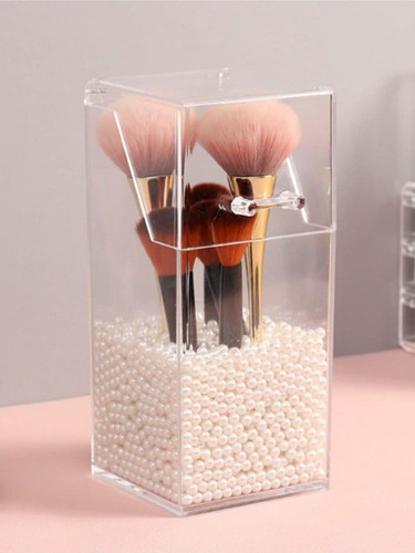 Contenedor Organizador De Brochas Maquillaje Rectangular Rosa