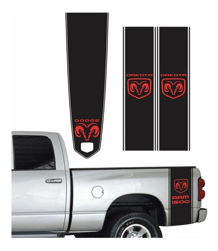 Kit Adesivos Lateral E Capo Dakota Para Dodge Ram 1500 20701 Cor PRETO E VERMELHO