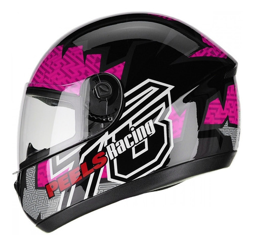 Capacete Fechado Feminino Peels Spike Maze Preto Rosa Brilho