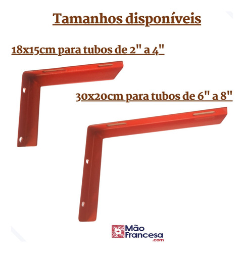 Suporte Mão Francesa 18x15 - Kit com 12 peças - Para Tubo Incêndio de 2 A 4 Polegadas - Cantoneira Tipo L para Tubulação de Hidrante