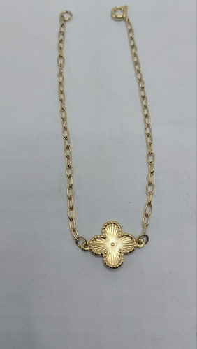 Pulseira Feminina Dourada Com Pingente Flor De Trevo 4 Folha