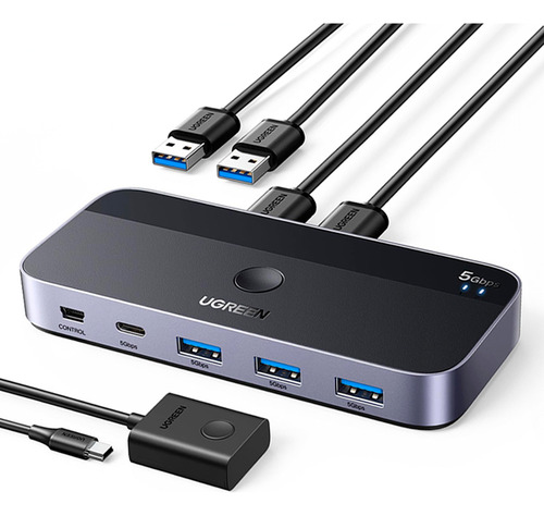 Switch Comutador Ugreen Usb A/c 3.0 2 In 4 Preto/cinza