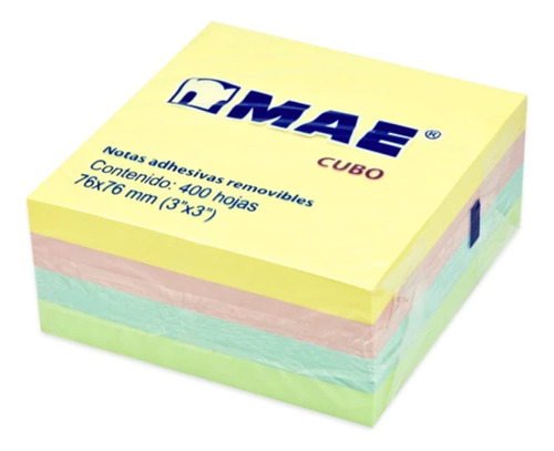 Cubo Notas Adhesivas 3x3in 400 Hojas Mae 4 Colores Paste /v