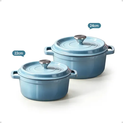 Kit 2/3 Peças Panela Caçarola Ferro Esmaltado 22/24cm Azul 22cm+24cm