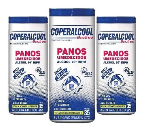 Kit C/ 03 Potes Lenço Umedecido Pano Álcool 70% Bactericida