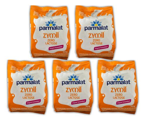 Kit 5 Un Leite Em Pó Integral Zymil Parmalat S/lactose 300g