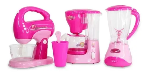 Set De Cocina Infantil 4 En 1 Con Cafetera, Licuadora, Batidora Y Tostadora - Luces Y Sonidos Reales (Rosa)