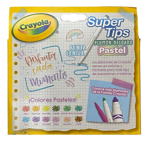 Marcadores Plumones Crayola Super Tips Pastel 12 Colores