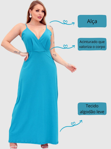 Vestido Longo Alça Soltinho Algodão Moda Verão Moda Feminina