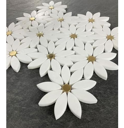 Blanco Patrón De Flores Mármol Mosaico Azulejos Caso (10 Hoj