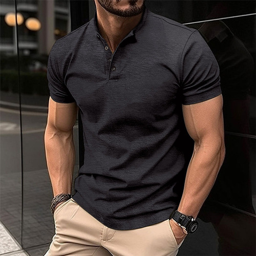 N Playera Henley Casual Manga Corta Con Botones Para Hombre