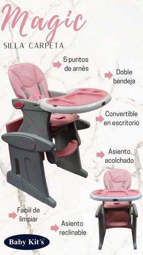Silla Carpeta De Comer Para Bebes Con Forro Reversible Color Rosa claro Silla mesa carpeta
