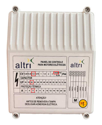 Painel Bomba Poço Artesiano 3 Fios 0.50cv Mono 220v 20uf 5a