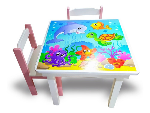 Imagen 5 de 12 de Mesa Y 2 Sillas Para Chicos De Pino Pintadas, Hidrolaqueadas