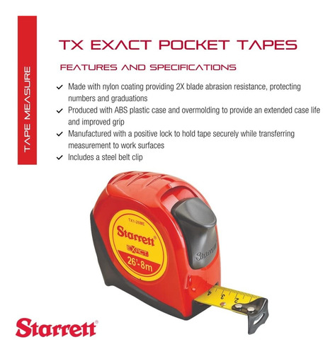 Cinta Métrica Starrett Ktx1-26me-n 1 Pulgada X 8 Metros
