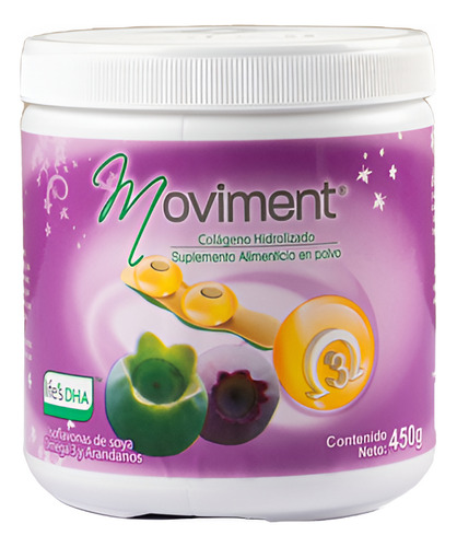 Suplemento Colageno Hidrolizado Gnt Val Moviment Isoflovona De Soya Omega 3 Extracto Arandano y DHA 450g Sabor Arándano Alimenticio Bienestar