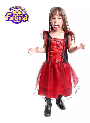 Fantasia Halloween Vestido Curto Vampira Adulto Com Dentadura