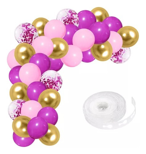 Arco Decorativo 35 Globos Rosa + Cinta + Confetti Cumple