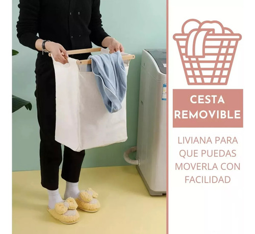 Cesta Canasto De Ropa Sucia Con Soporte De Bambu 73 Cm
