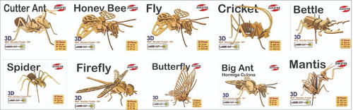 Colección Rompecabezas Insectos 3d En Mdf De 10 Modelos