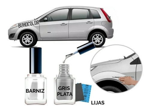 Imagen 5 de 5 de Kit Retoque De Rayones Gris Plata Universal + Barniz + Lijas