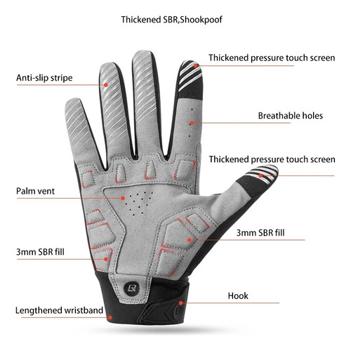Guantes Rockbros Largos Ciclismo Invierno Con Polar Letras Negro S