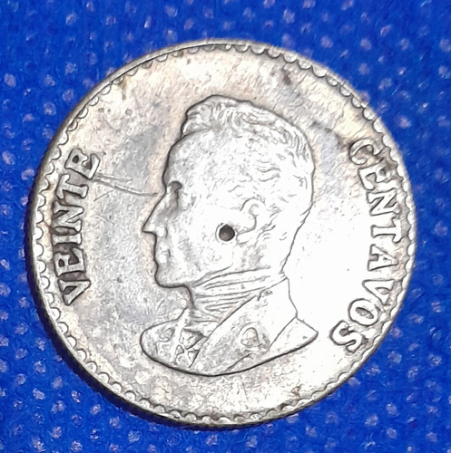 Moneda De 20 Centavos, Año 1953 En Plata. Buen Estado 