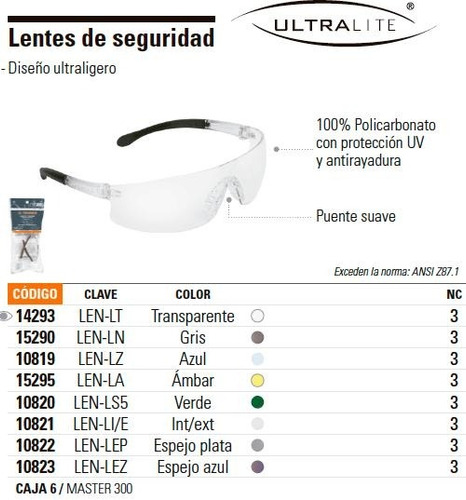 Lentes Seguridad Ultralite Ambar Truper 15295